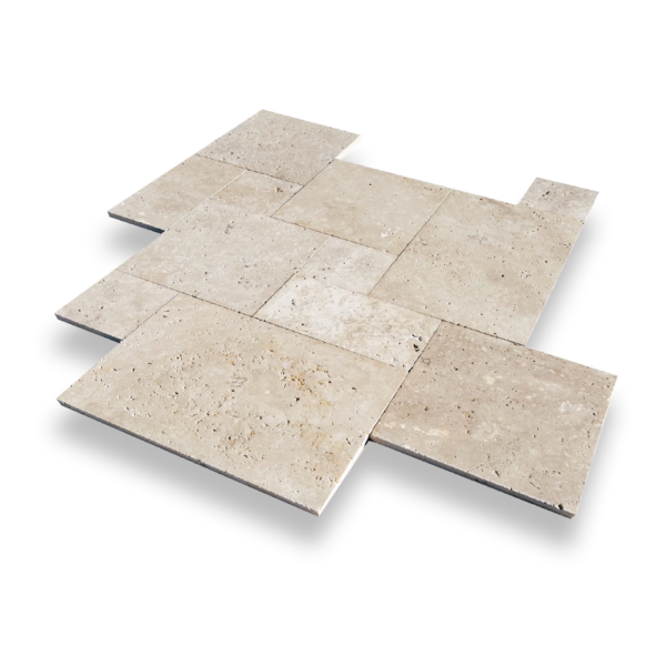 Ivory Light Travertine 1-1/4" Tumbled French Pattern