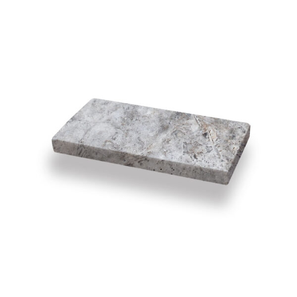 Silver Premium Travertine 1-1/4x4x8 Tumbled Paver