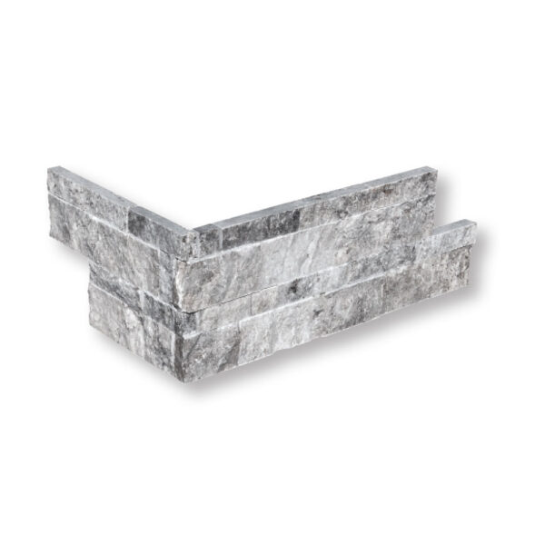 Silver Premium Travertine 5/8x6x12 inch Split Face Ledger Panel Corner