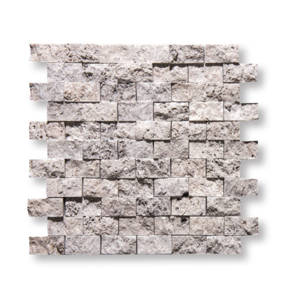 Silver Premium Travertine 5/8x1x2 inch Split Face Mosaic