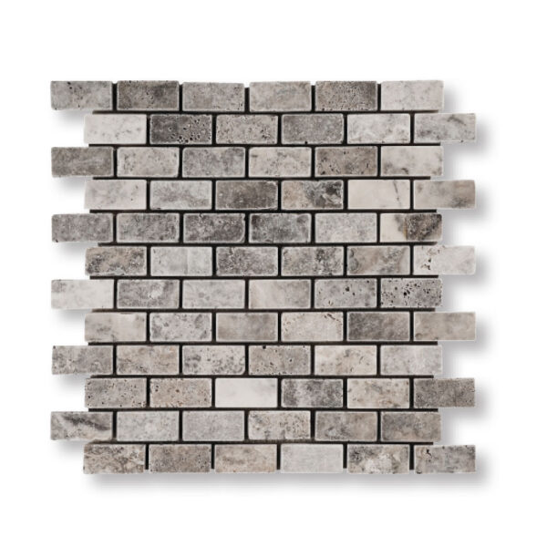 Silver Premium Travertine 3/8x1x2 inch Tumbled Pool Tile