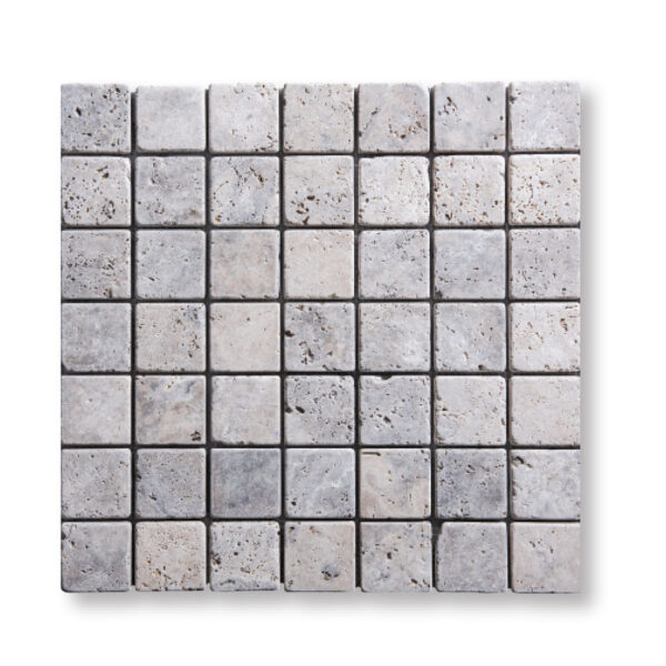 Silver Premium Travertine 3/8x2x2 inch Tumbled Pool Tile