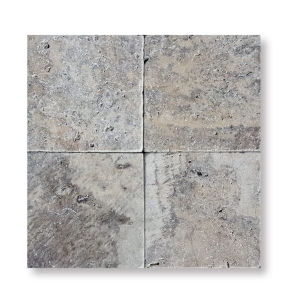 Silver Premium Travertine 3/8x6x6 inch Tumbled Pool Tile